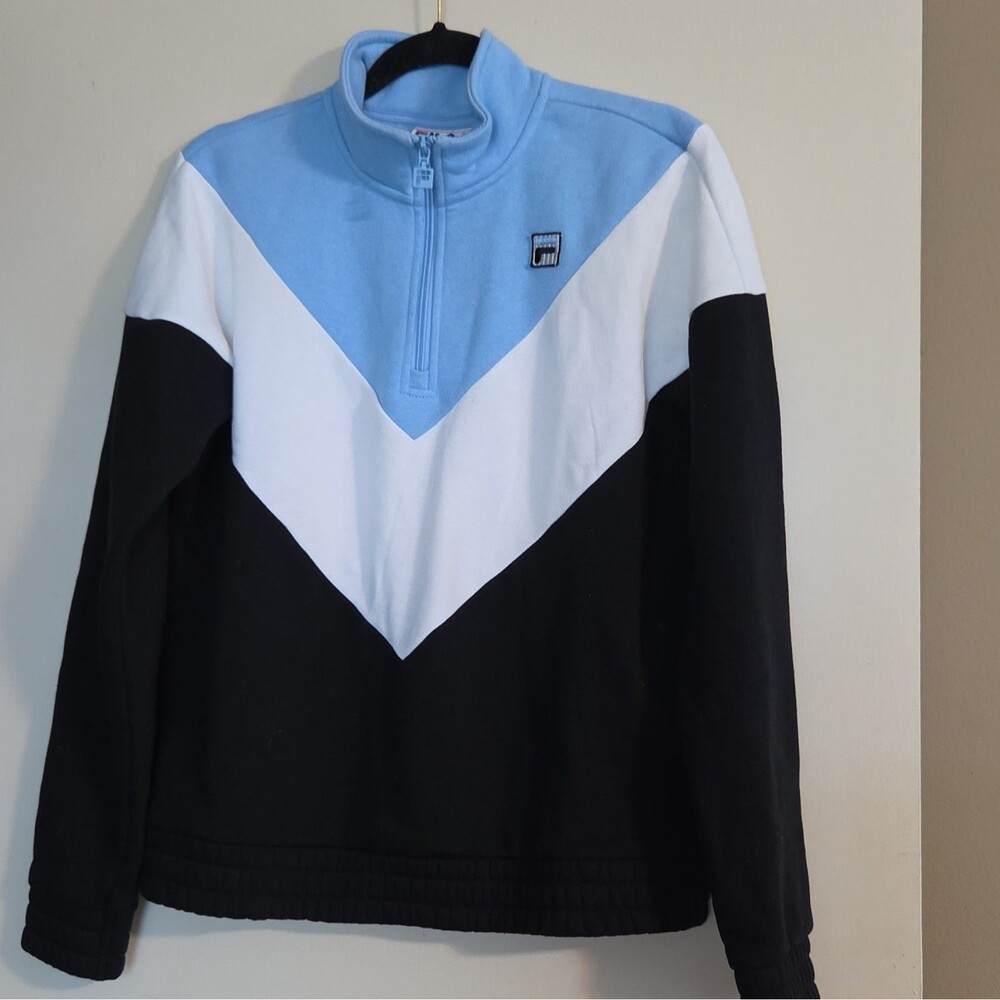 FILA Women’s Colorblock 1/4 Zip Mock Neck Fleece Pullover Sweatshirt M